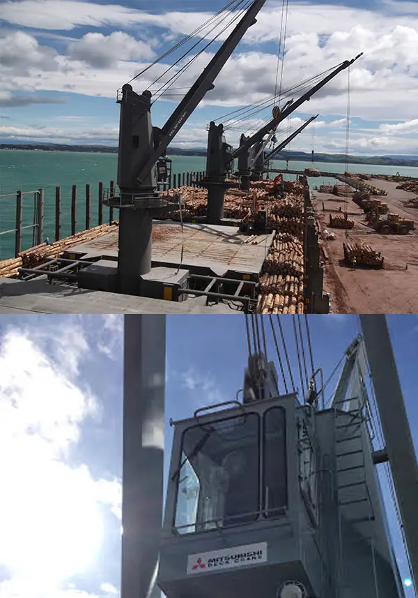 Deck Cranes under maintenance and Mitsubishi crane driver seat
